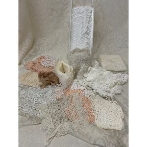 Lot Assorted Vintage Lace Trim Ribbon Fabric Craft Sewing Appliqués Doilies